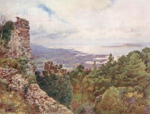 Kust bij Trapani en eiland Aigousa, scène van de Romeinse zeeslag, 242 v.Chr.