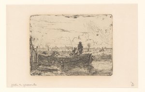 Polderlandschap met twee mannen op een boot
