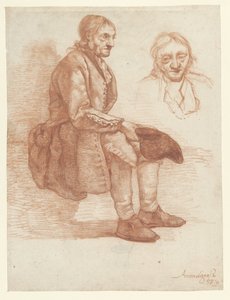 Zittende oude man, naar rechts, het hoofd herhaald door Albertus Brondgeest