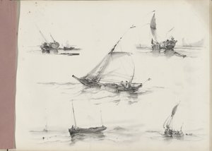 Studieblad met zeilschepen op het water