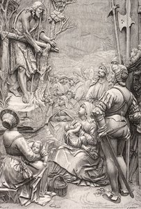 Sint Johannes de Doper die predikt in de woestijn (gravure) door Albrecht (after) Durer or Duerer