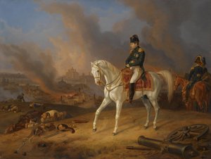 Napoleon Bonaparte voor de brandende stad Smolensk