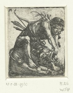 Hercules doodt de Nemeïsche leeuw door Albrecht Altdorfer