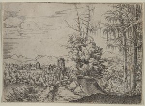 Landschap met Twee Pijnbomen door Albrecht Altdorfer