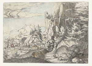 Landschap met donkere rotswand door Albrecht Altdorfer