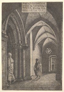 De ingangshal van de synagoge van Regensburg, 1519 door Albrecht Altdorfer