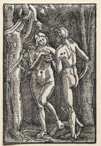 De Val en Verlossing van de Mens: Adam en Eva die de Verboden Vrucht Eten door Albrecht Altdorfer