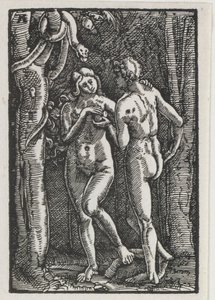 De Val en Verlossing van de Mens: Adam en Eva eten de Verboden Vrucht, ca. 1513 door Albrecht Altdorfer