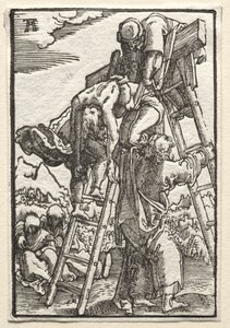 De Val en Verlossing van de Mens: Afdaling van het Kruis door Albrecht Altdorfer