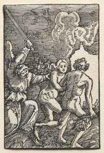 De val en verlossing van de mens: De verdrijving uit Eden door Albrecht Altdorfer