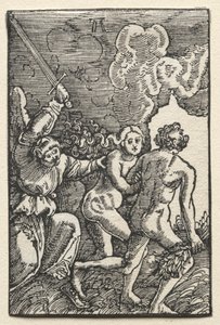 De val en verlossing van de mens: De verdrijving uit Eden, ca. 1515 door Albrecht Altdorfer
