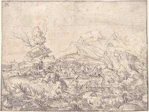 Het grote landschap met de watermolen door Albrecht Altdorfer