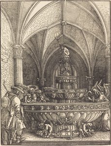 Rust tijdens de Vlucht naar Egypte bij een Fontein door Albrecht Altdorfer