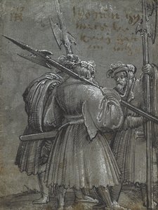 Drie nachtwakers, 1513 (tekening op blauwgrijs papier) door Albrecht Altdorfer