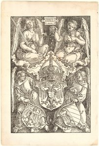 Allegorie met de wapenschilden van het Rijk en de stad Neurenberg door Albrecht Dürer