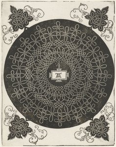 Borduurvoorbeeld met rechthoekig schildje door Albrecht Dürer