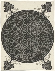 Borduurvoorbeeld met zeven bloemvormige motieven