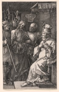 Christus voor Kajafas, uit De gegraveerde passie door Albrecht Dürer