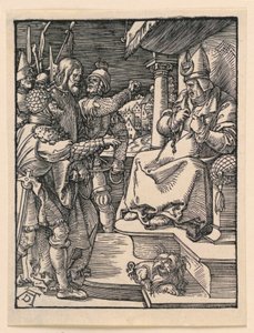 Christus voor Kajafas, uit De Kleine Passie Serie door Albrecht Dürer