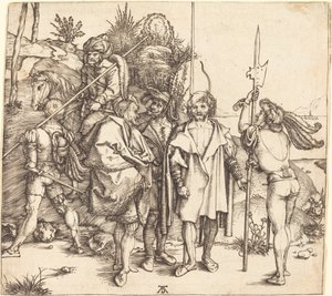 Vijf Soldaten en een Turk te Paard door Albrecht Dürer