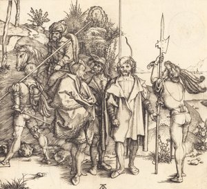 Vijf soldaten en een Turk te paard, 1495-1496 door Albrecht Dürer