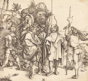 Vijf soldaten en een Turk te paard door Albrecht Dürer