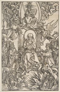 Illustratie uit Revelations Sancte Birgitte, Koberger Neurenberg 1502 Duitse Tekst door Albrecht Dürer