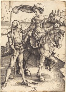 Dame te paard en de Lansquenet door Albrecht Dürer