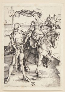 Dame te paard en lansquenet door Albrecht Dürer