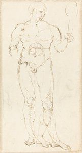 Mannelijke naakt met een spiegel (recto) door Albrecht Dürer