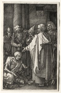 Petrus en Johannes genezen de kreupele bij de poort van de tempel, 1512 door Albrecht Dürer