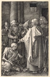 Petrus en Johannes genezen een lamme bedelaar in de tempel (Gegraveerde Passie) door Albrecht Dürer