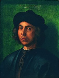 Portret van een jonge man
















 tegen een groene achtergrond
