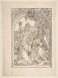 Rosvitha presenteert de komedies aan keizer Otto I. illustratie uit de Opera Hrosvi... door Albrecht Dürer