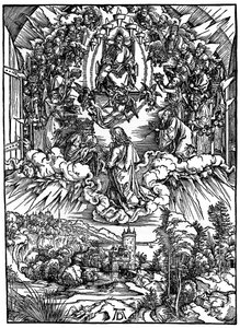 Scène uit de Apocalyps, St. Johannes voor God de Vader en de Vierentwintig Oudsten, 1498 door Albrecht Dürer