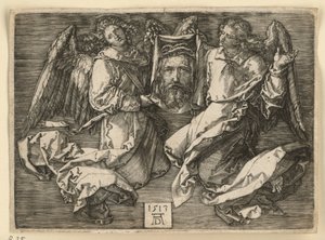 Zweetdoek van Veronica, vastgehouden door twee engelen door Albrecht Dürer