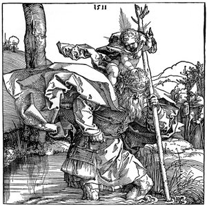 Sint Christoffel draagt het Christuskind door Albrecht Dürer