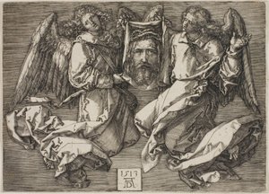Sudarium getoond door twee engelen door Albrecht Dürer