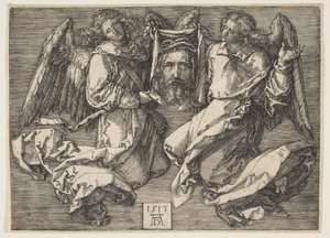 Zweetdoek gedragen door twee engelen door Albrecht Dürer