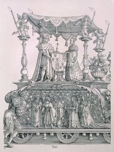 Het Bourgondische Huwelijk of de Triomftocht van Keizer Maximiliaan I van Duitsland (1459-1519) met de huwelijkskoets van Maximiliaan en Maria van Bourgondië (1458-82), uitgegeven 1526 (detail)