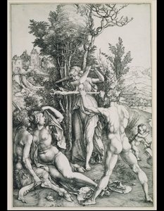 De strijd tussen de deugd en het genot in aanwezigheid van Hercules door Albrecht Dürer