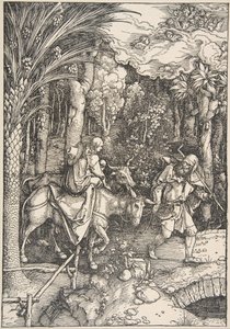 De vlucht naar Egypte, uit Het leven van de Maagd, Latijnse editie, 1511 door Albrecht Dürer