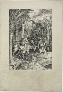 De vlucht naar Egypte, uit het leven van de Maagd door Albrecht Dürer