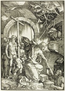 De afdaling naar de hel - Christus in het voorgeborchte, plaat negen uit De Grote Passie door Albrecht Dürer