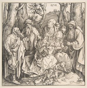 De Heilige Familie met Heiligen en Twee Muzikale Engelen door Albrecht Dürer