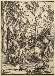 De ridder te paard en de landsknecht door Albrecht Dürer