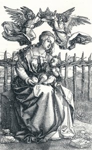 De Maagd en Kind gekroond door twee Engelen door Albrecht Dürer
