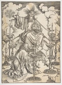 Het visioen van de zeven kandelaars, uit De Apocalyps, Duitse editie 1498