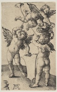 Drie Putti met Trompetten, ca. 1500 door Albrecht Dürer