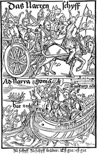 Titelpagina van een editie van Ship of Fools, door Sebastian Brant, 1494
